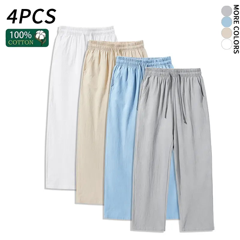Ultimate Comfort: 4-Pack 100% Cotton Linen Wide Leg Pants for Men & Women - Summer Casual, Breathable, and Stylish!