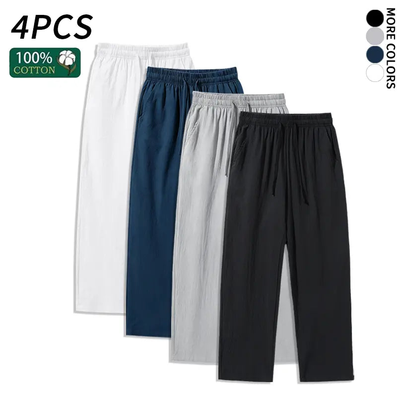 Ultimate Comfort: 4-Pack 100% Cotton Linen Wide Leg Pants for Men & Women - Summer Casual, Breathable, and Stylish!