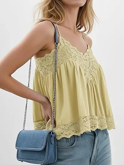 Summervibes Yousify Women'S Y2K Lace Cami Tops V Neck Babydoll Spaghetti Strap Going Out Tops Summer Cute Floral Flowy Camisole Shirts Womenswear Sleeveless