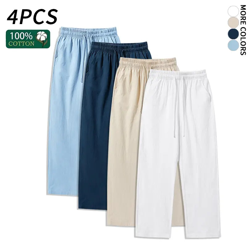 Ultimate Comfort: 4-Pack 100% Cotton Linen Wide Leg Pants for Men & Women - Summer Casual, Breathable, and Stylish!