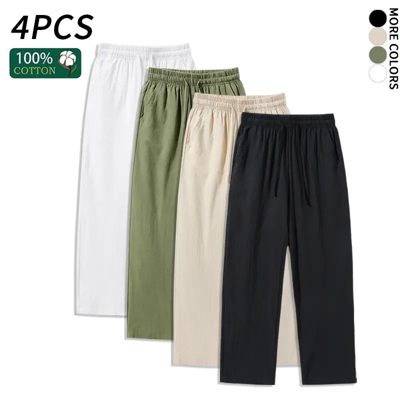 Ultimate Comfort: 4-Pack 100% Cotton Linen Wide Leg Pants for Men & Women - Summer Casual, Breathable, and Stylish!