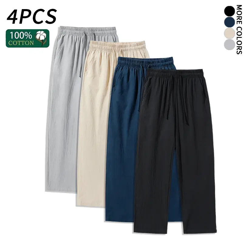 Ultimate Comfort: 4-Pack 100% Cotton Linen Wide Leg Pants for Men & Women - Summer Casual, Breathable, and Stylish!
