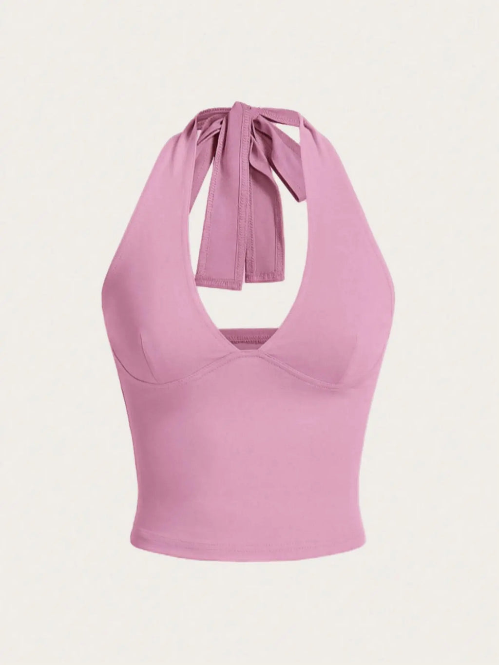 Women'S Solid Knot Backless Halter Cropped Tank Top, Chic Casual Deep V Neck Sleeveless Short Top for Summer, Ladies Clothes for Daily Wear, Womenswear
