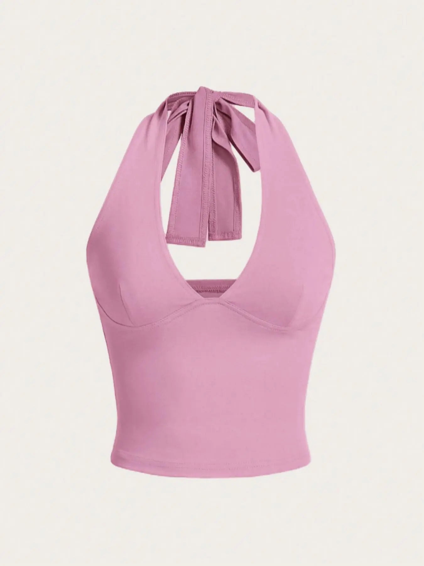 Women'S Solid Knot Backless Halter Cropped Tank Top, Chic Casual Deep V Neck Sleeveless Short Top for Summer, Ladies Clothes for Daily Wear, Womenswear