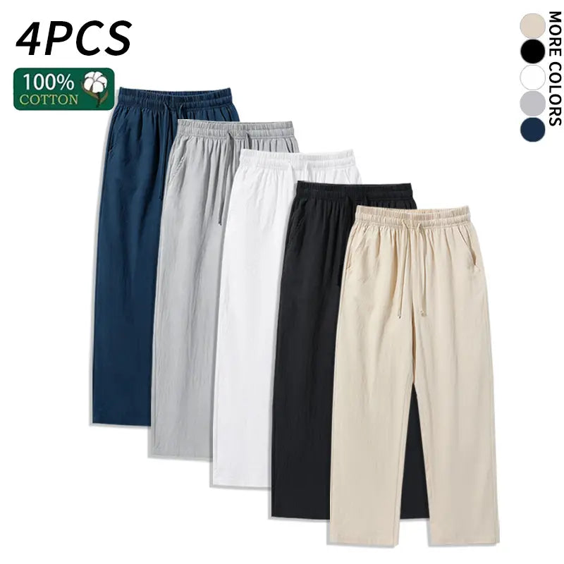 Ultimate Comfort: 4-Pack 100% Cotton Linen Wide Leg Pants for Men & Women - Summer Casual, Breathable, and Stylish!