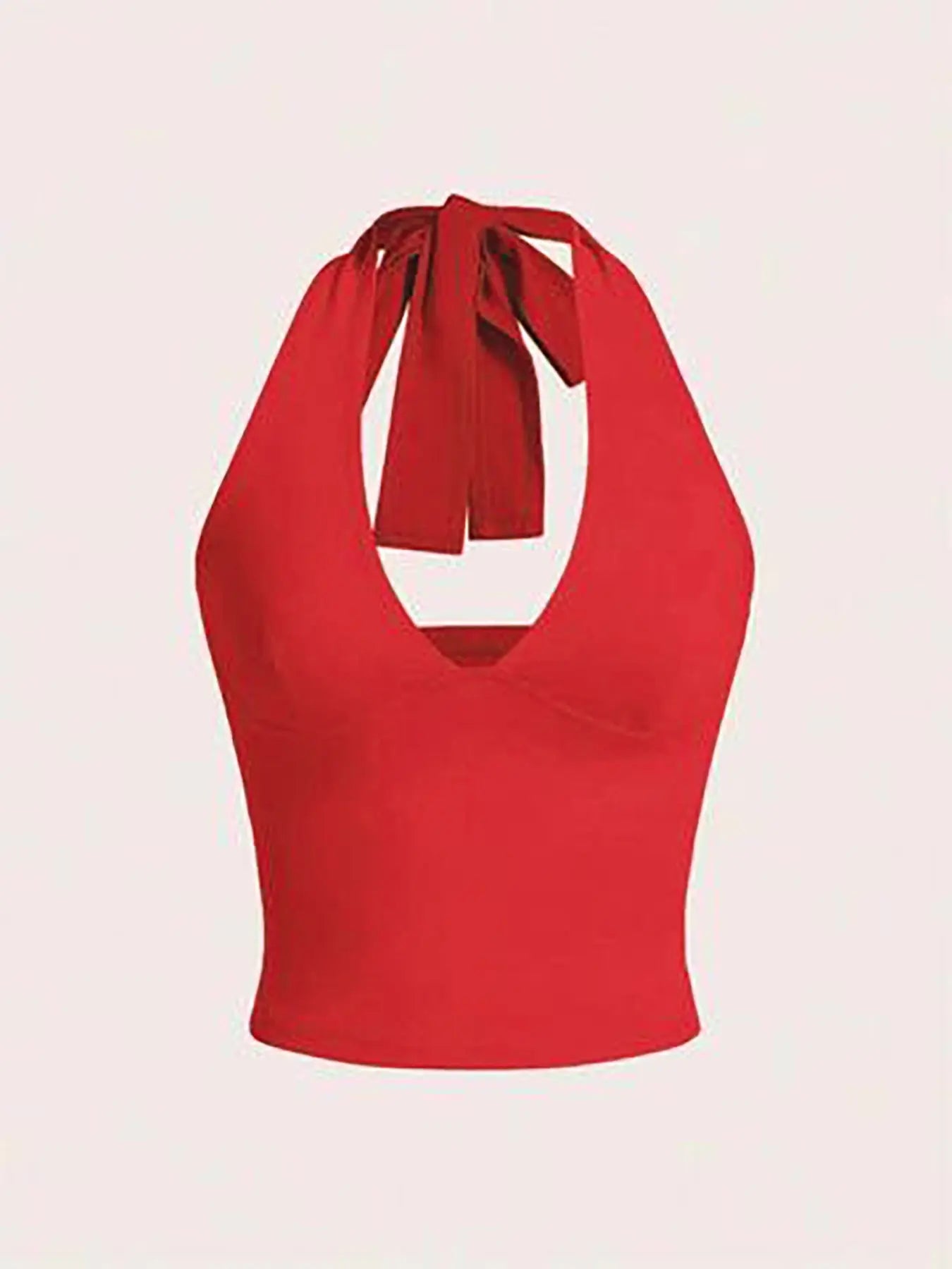 Women'S Solid Knot Backless Halter Cropped Tank Top, Chic Casual Deep V Neck Sleeveless Short Top for Summer, Ladies Clothes for Daily Wear, Womenswear