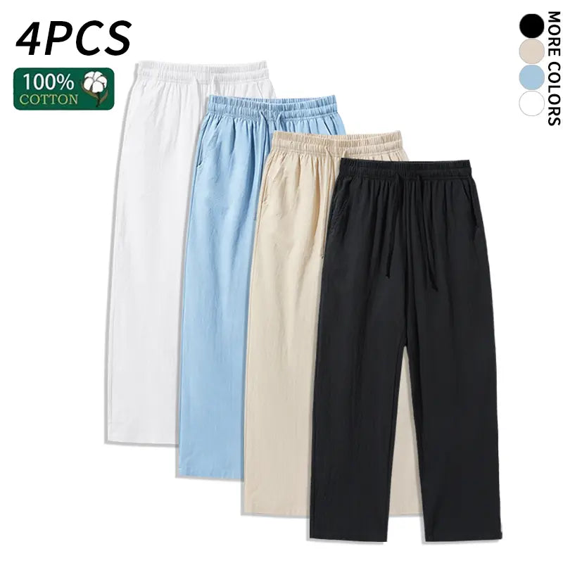 Ultimate Comfort: 4-Pack 100% Cotton Linen Wide Leg Pants for Men & Women - Summer Casual, Breathable, and Stylish!