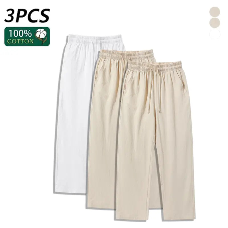 Ultimate Comfort: 4-Pack 100% Cotton Linen Wide Leg Pants for Men & Women - Summer Casual, Breathable, and Stylish!