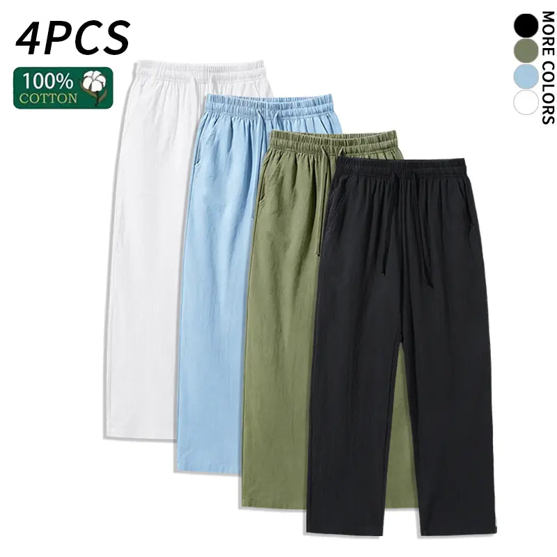 Ultimate Comfort: 4-Pack 100% Cotton Linen Wide Leg Pants for Men & Women - Summer Casual, Breathable, and Stylish!