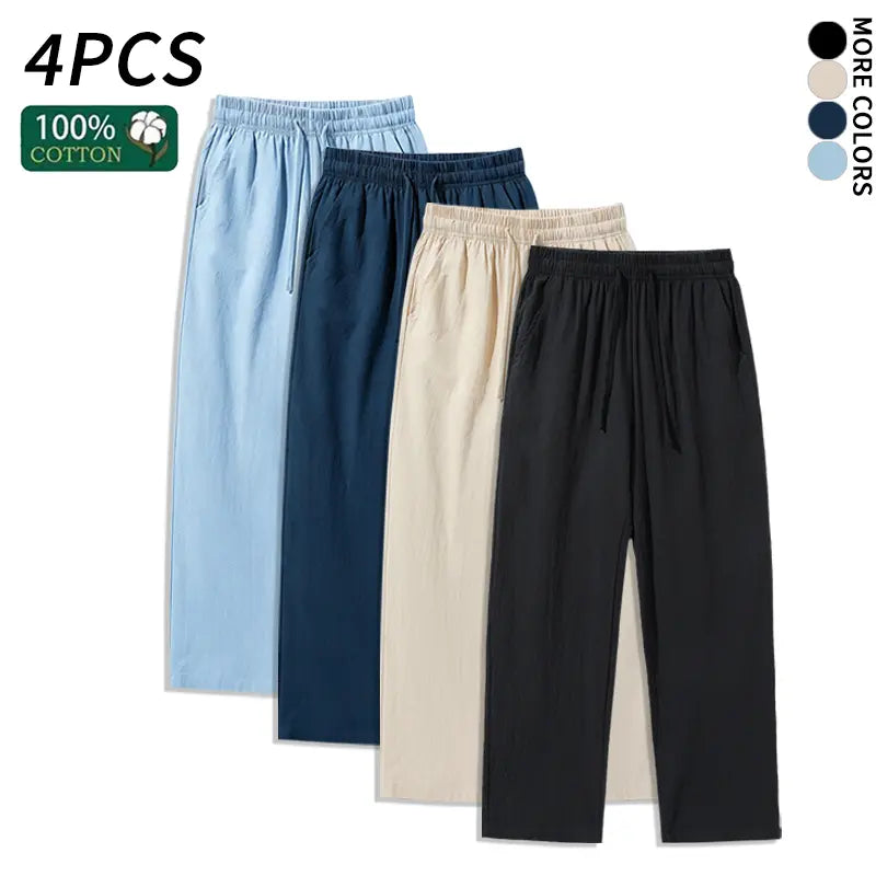 Ultimate Comfort: 4-Pack 100% Cotton Linen Wide Leg Pants for Men & Women - Summer Casual, Breathable, and Stylish!
