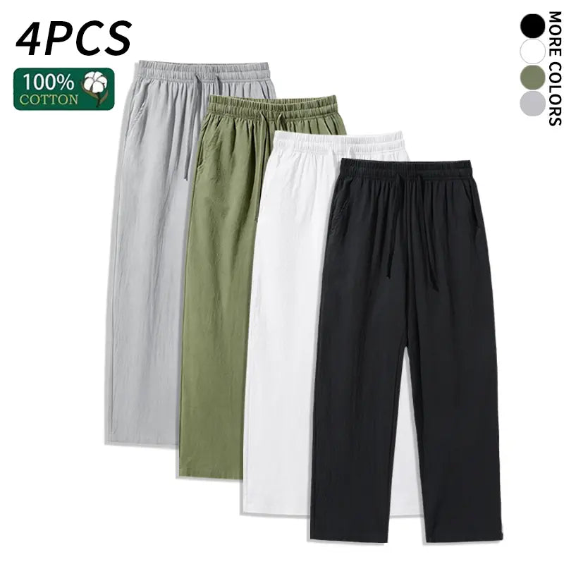 Ultimate Comfort: 4-Pack 100% Cotton Linen Wide Leg Pants for Men & Women - Summer Casual, Breathable, and Stylish!