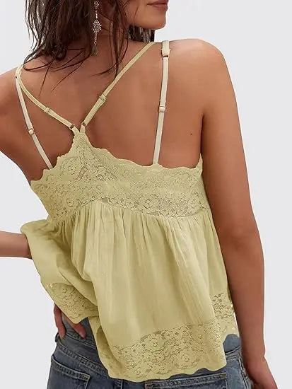 Summervibes Yousify Women'S Y2K Lace Cami Tops V Neck Babydoll Spaghetti Strap Going Out Tops Summer Cute Floral Flowy Camisole Shirts Womenswear Sleeveless