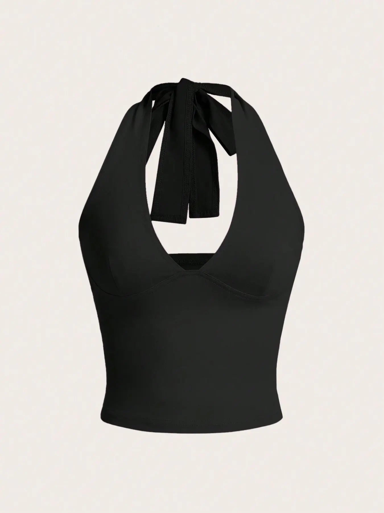 Women'S Solid Knot Backless Halter Cropped Tank Top, Chic Casual Deep V Neck Sleeveless Short Top for Summer, Ladies Clothes for Daily Wear, Womenswear