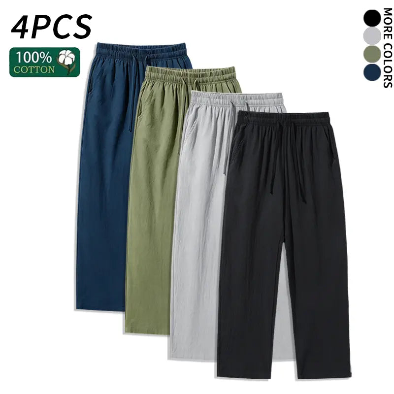 Ultimate Comfort: 4-Pack 100% Cotton Linen Wide Leg Pants for Men & Women - Summer Casual, Breathable, and Stylish!
