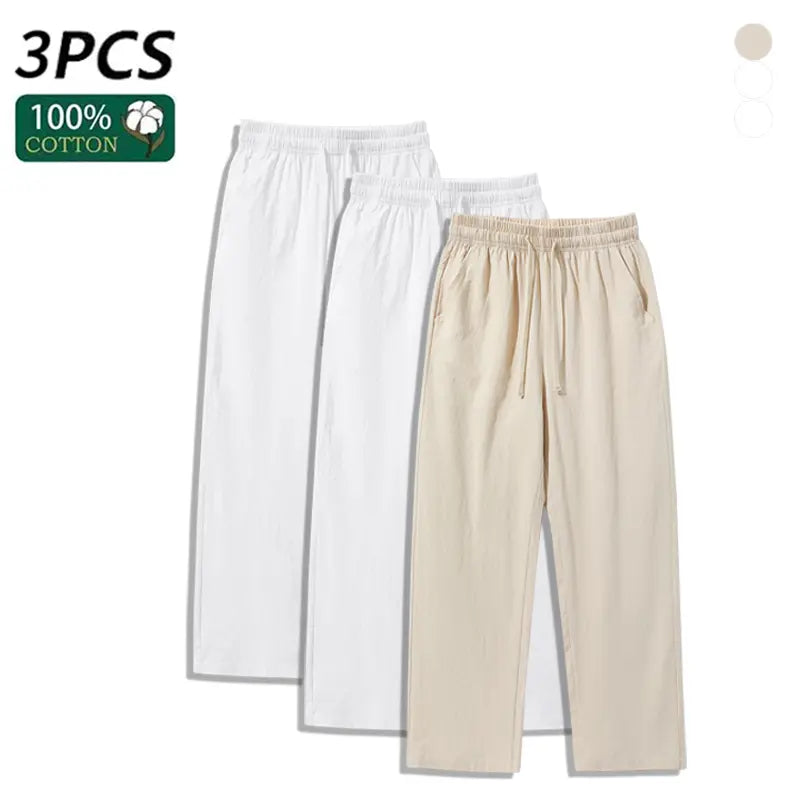 Ultimate Comfort: 4-Pack 100% Cotton Linen Wide Leg Pants for Men & Women - Summer Casual, Breathable, and Stylish!