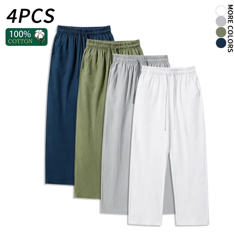 Ultimate Comfort: 4-Pack 100% Cotton Linen Wide Leg Pants for Men & Women - Summer Casual, Breathable, and Stylish!