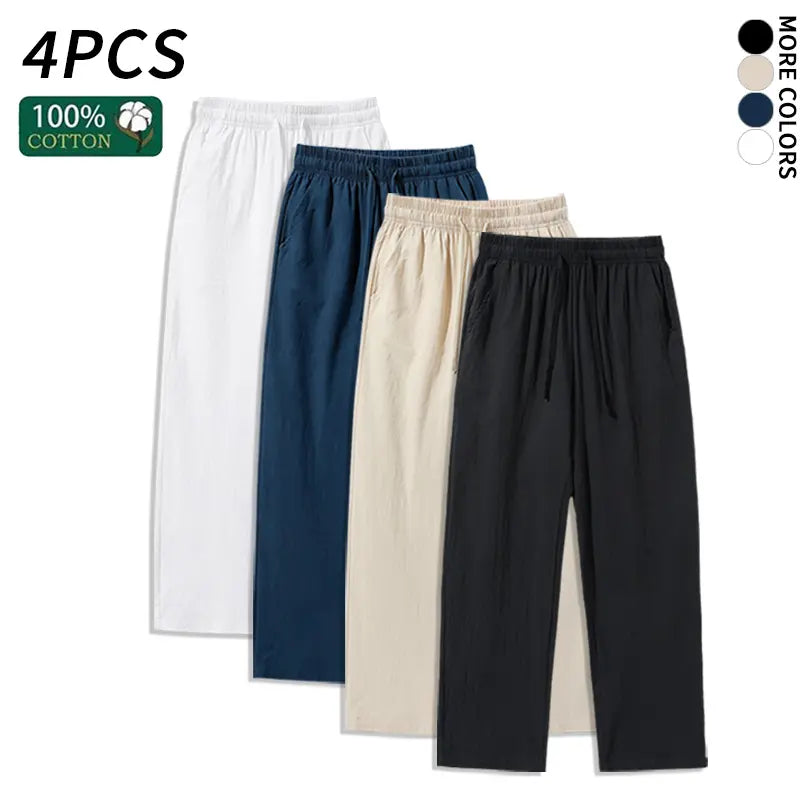 Ultimate Comfort: 4-Pack 100% Cotton Linen Wide Leg Pants for Men & Women - Summer Casual, Breathable, and Stylish!