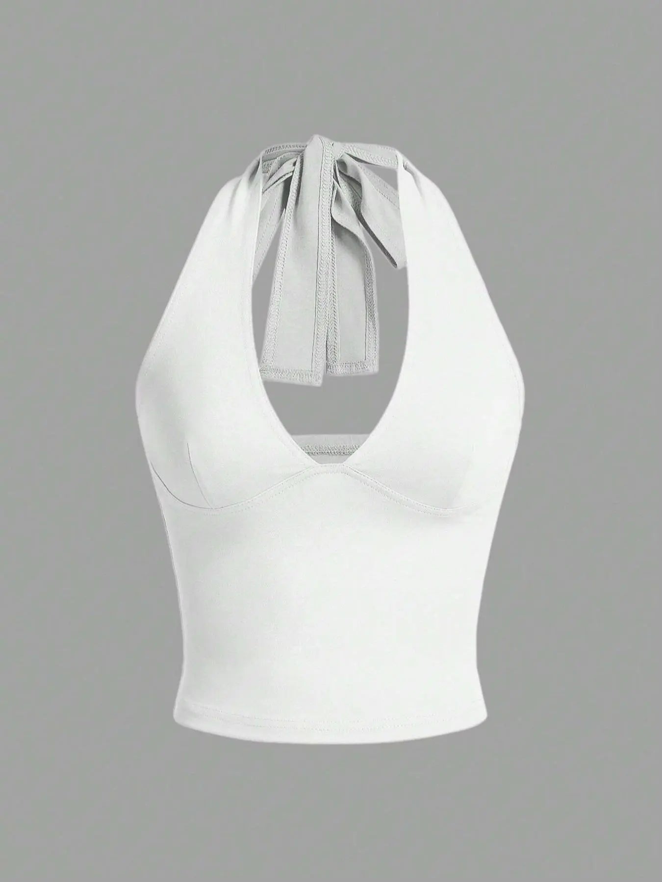 Women'S Solid Knot Backless Halter Cropped Tank Top, Chic Casual Deep V Neck Sleeveless Short Top for Summer, Ladies Clothes for Daily Wear, Womenswear