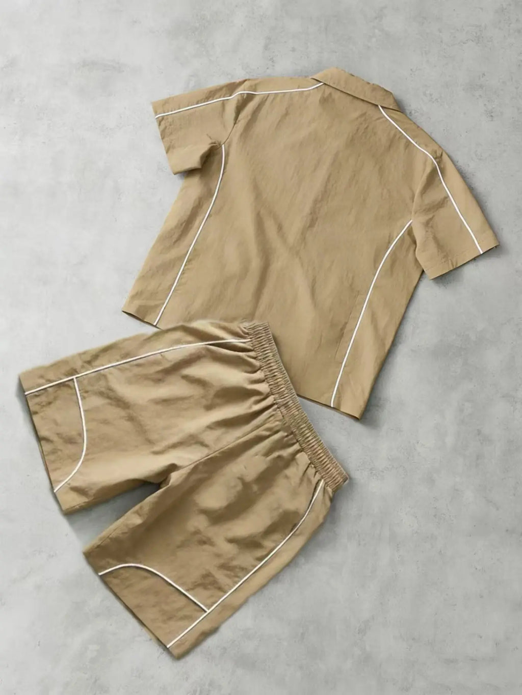 Stars Pattern Casual Set Short Sleeve Zipper Shirt + Gym Shorts Two-Piece Set, Breathable Comfort Spring Summer Daily Wear Activewear Set