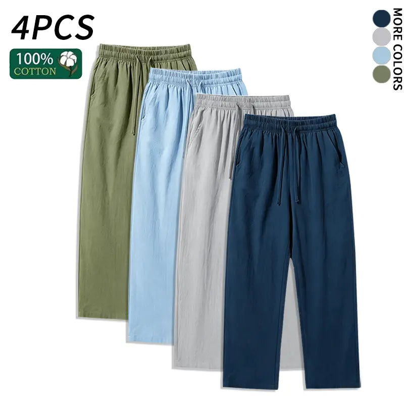 Ultimate Comfort: 4-Pack 100% Cotton Linen Wide Leg Pants for Men & Women - Summer Casual, Breathable, and Stylish!