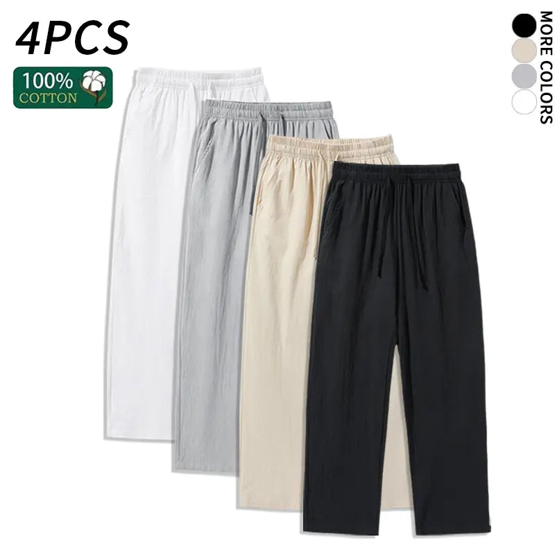 Ultimate Comfort: 4-Pack 100% Cotton Linen Wide Leg Pants for Men & Women - Summer Casual, Breathable, and Stylish!