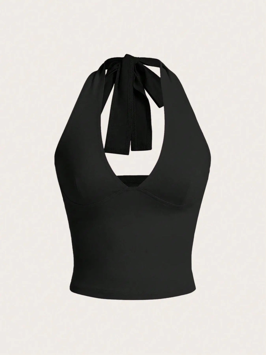 Women'S Solid Knot Backless Halter Cropped Tank Top, Chic Casual Deep V Neck Sleeveless Short Top for Summer, Ladies Clothes for Daily Wear, Womenswear