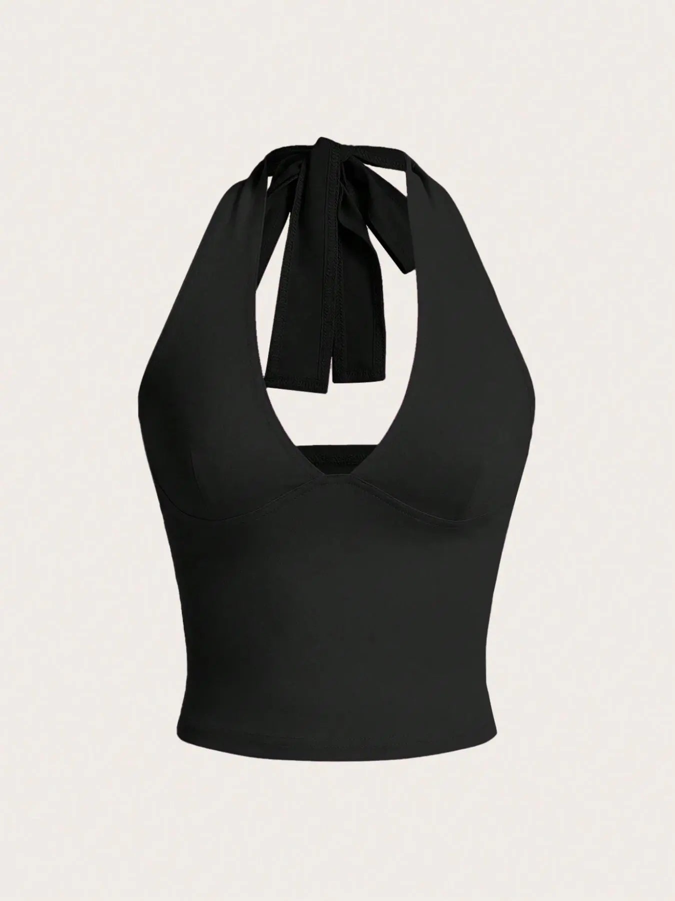 Women'S Solid Knot Backless Halter Cropped Tank Top, Chic Casual Deep V Neck Sleeveless Short Top for Summer, Ladies Clothes for Daily Wear, Womenswear