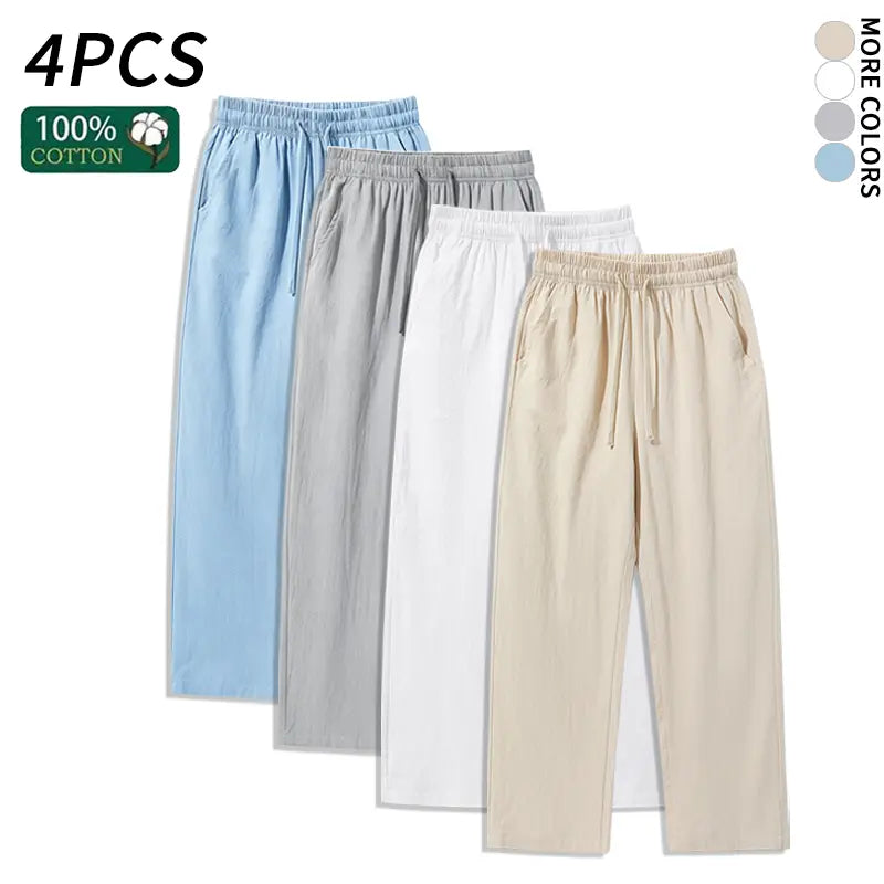 Ultimate Comfort: 4-Pack 100% Cotton Linen Wide Leg Pants for Men & Women - Summer Casual, Breathable, and Stylish!